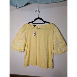 NWT New Talbots Puff Sleeve T-Shirt Yellow Floral Cotton Knit Top XL CASUAL